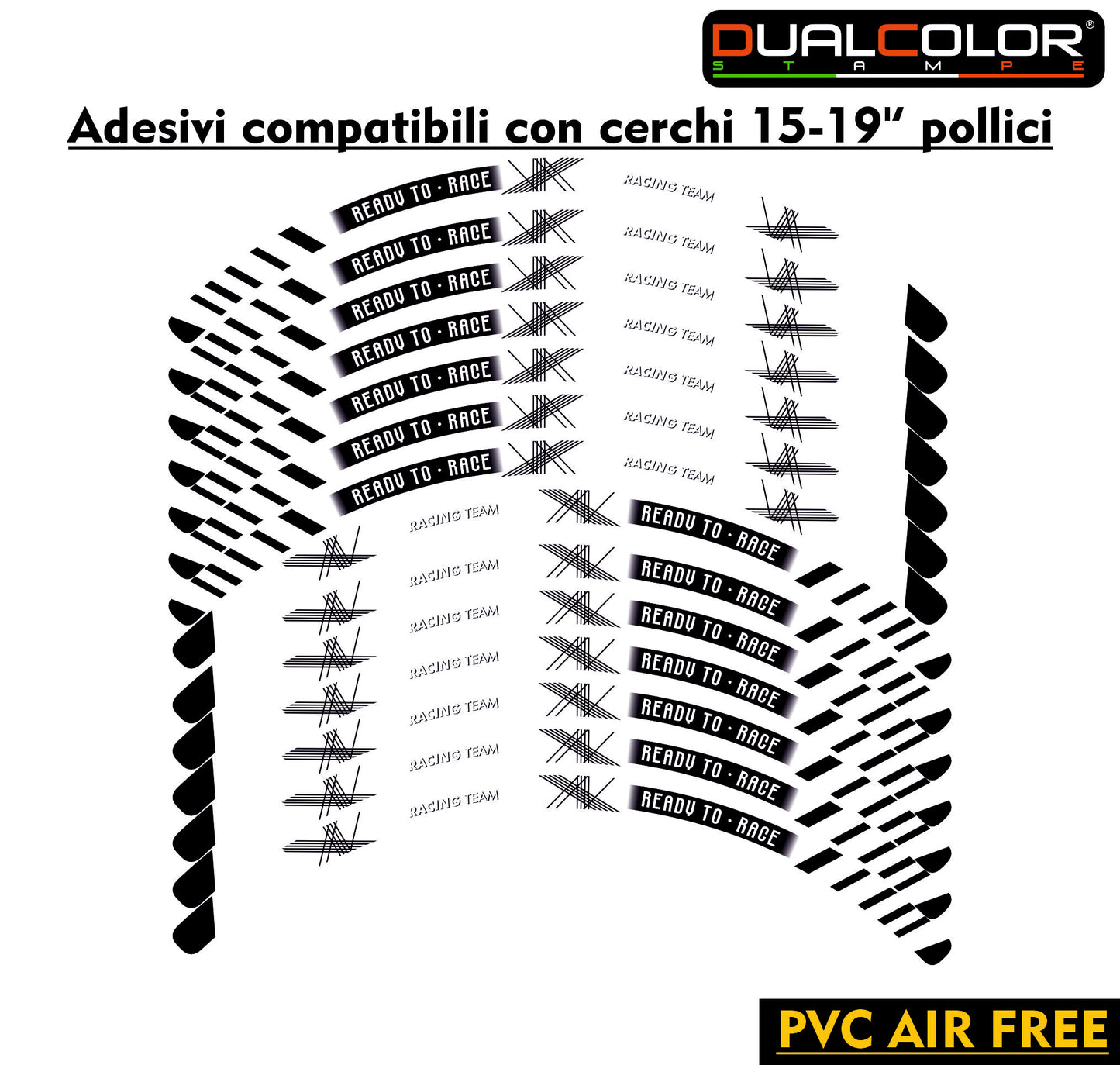 Kit Adesivi Cerchi Moto "RACING TEAM" - Stickers ruote 15-19 pollici - PVC Air Free Professionale D0163
