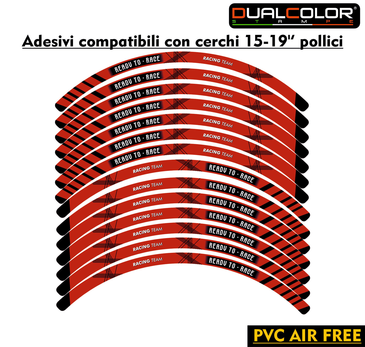Kit Adesivi Cerchi Moto "RACING TEAM" - Stickers ruote 15-19 pollici - PVC Air Free Professionale D0163