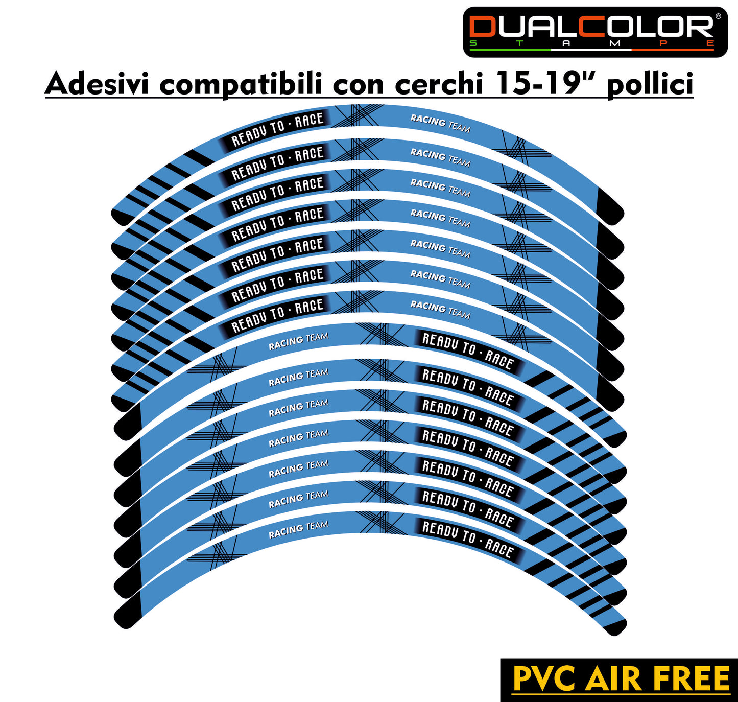 Kit Adesivi Cerchi Moto "RACING TEAM" - Stickers ruote 15-19 pollici - PVC Air Free Professionale D0163