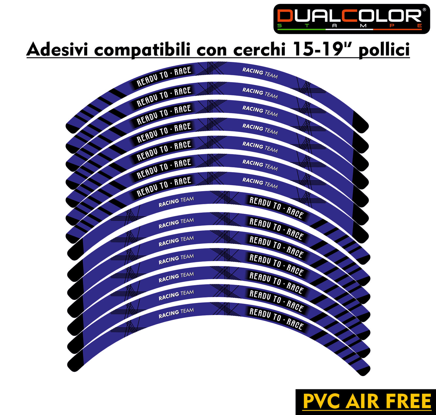 Kit Adesivi Cerchi Moto "RACING TEAM" - Stickers ruote 15-19 pollici - PVC Air Free Professionale D0163