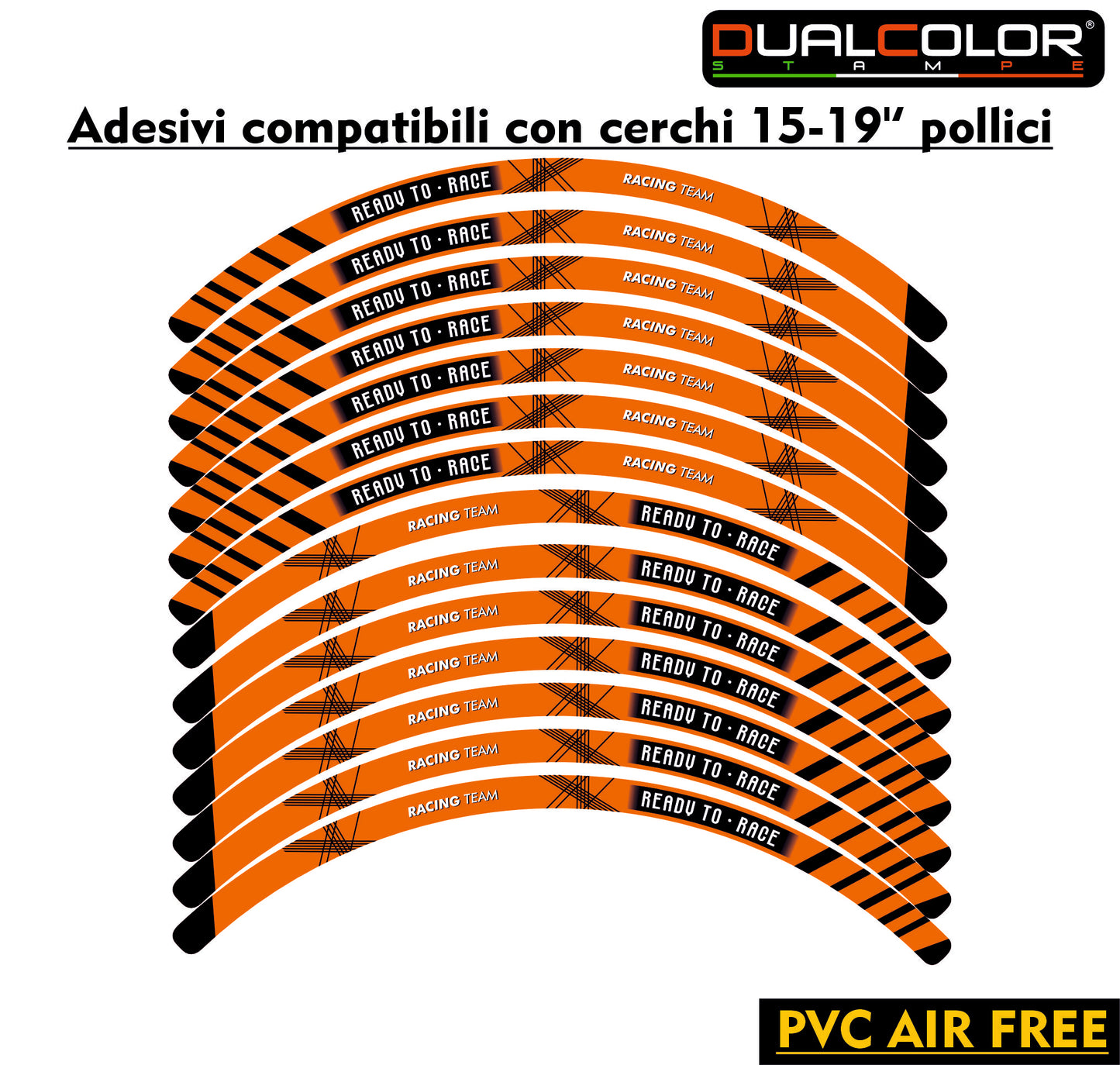 Kit Adesivi Cerchi Moto "RACING TEAM" - Stickers ruote 15-19 pollici - PVC Air Free Professionale D0163