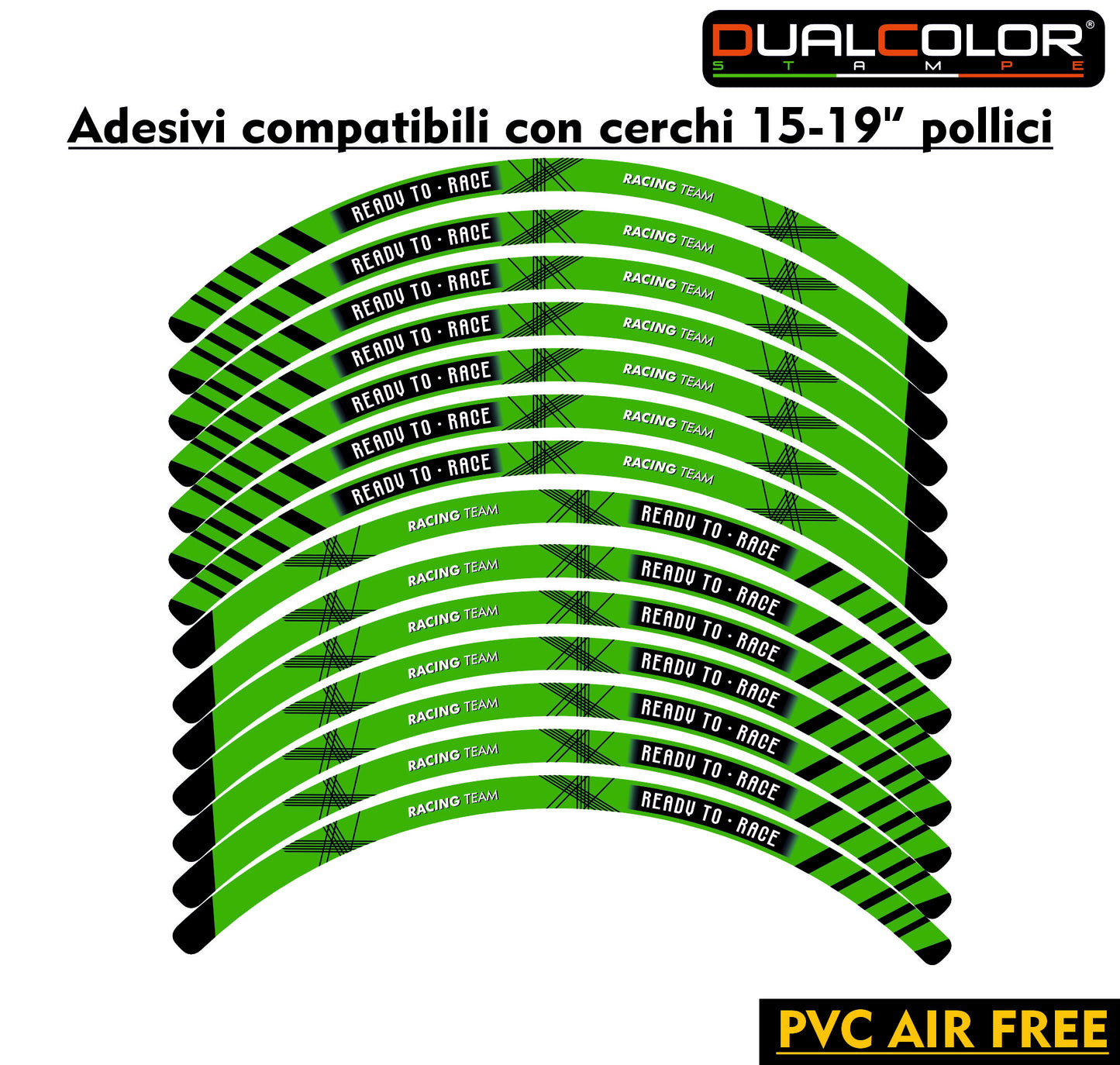 Kit Adesivi Cerchi Moto "RACING TEAM" - Stickers ruote 15-19 pollici - PVC Air Free Professionale D0163