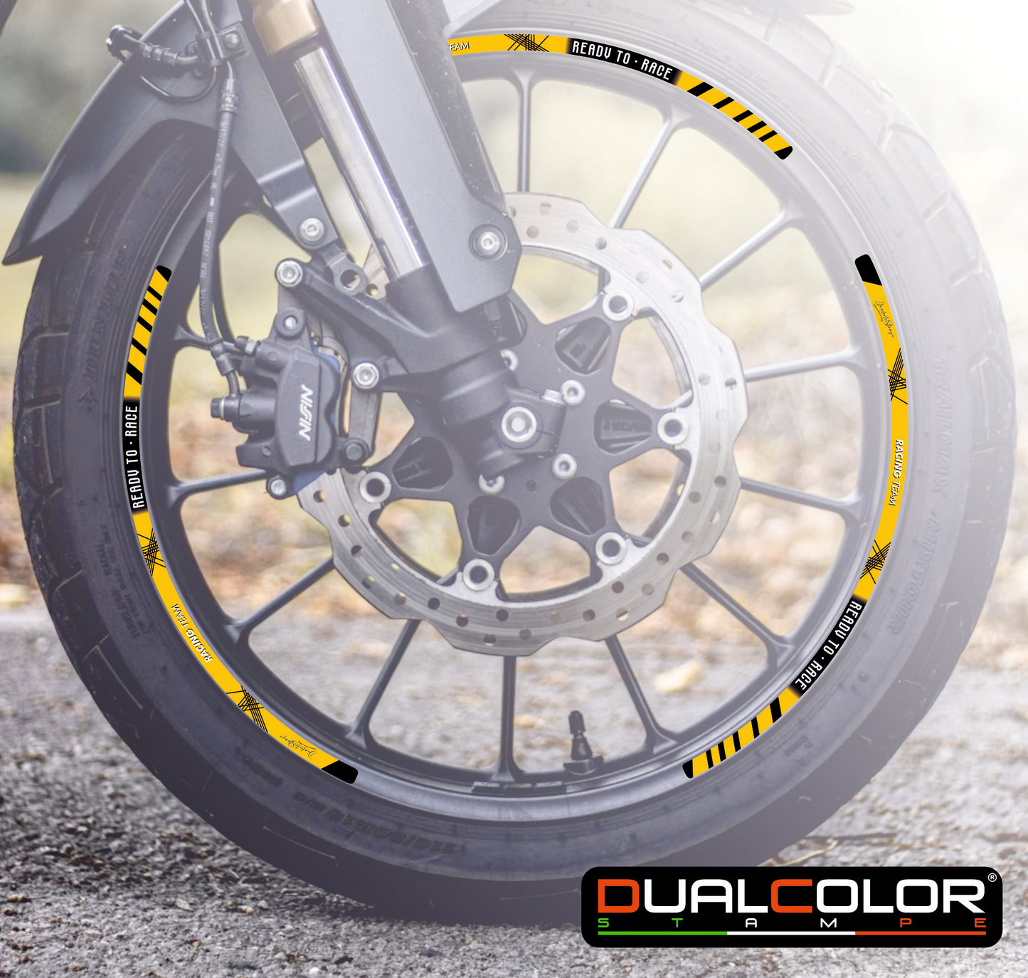 Kit Adesivi Cerchi Moto "RACING TEAM" - Stickers ruote 15-19 pollici - PVC Air Free Professionale D0163