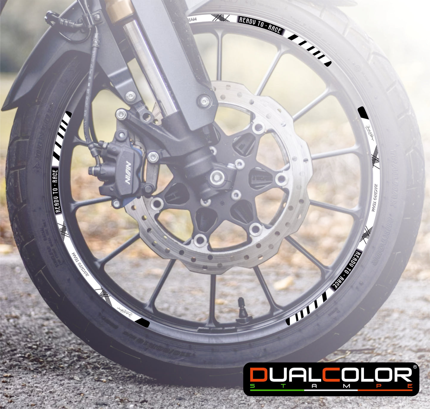 Kit Adesivi Cerchi Moto "RACING TEAM" - Stickers ruote 15-19 pollici - PVC Air Free Professionale D0163