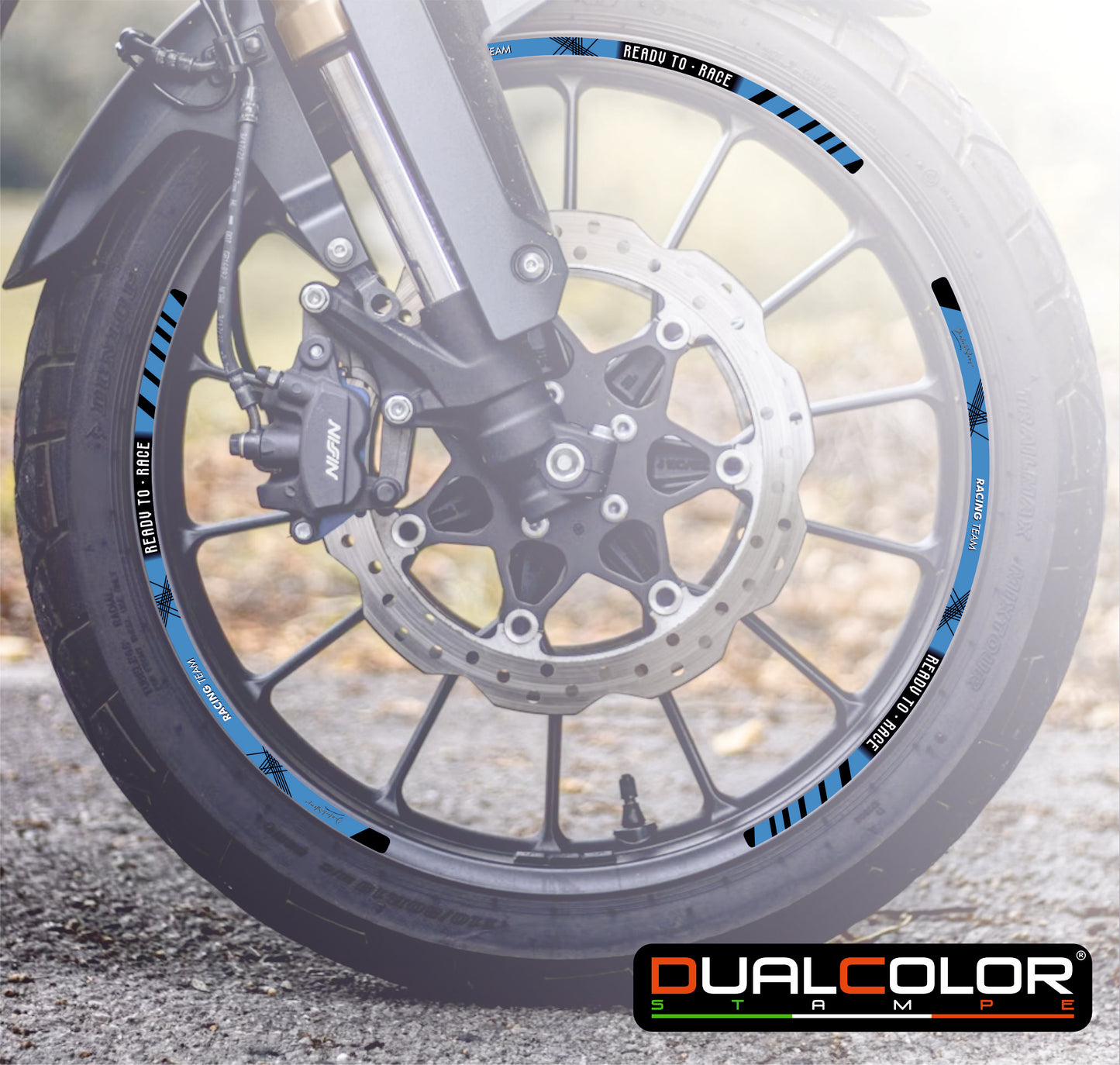 Kit Adesivi Cerchi Moto "RACING TEAM" - Stickers ruote 15-19 pollici - PVC Air Free Professionale D0163