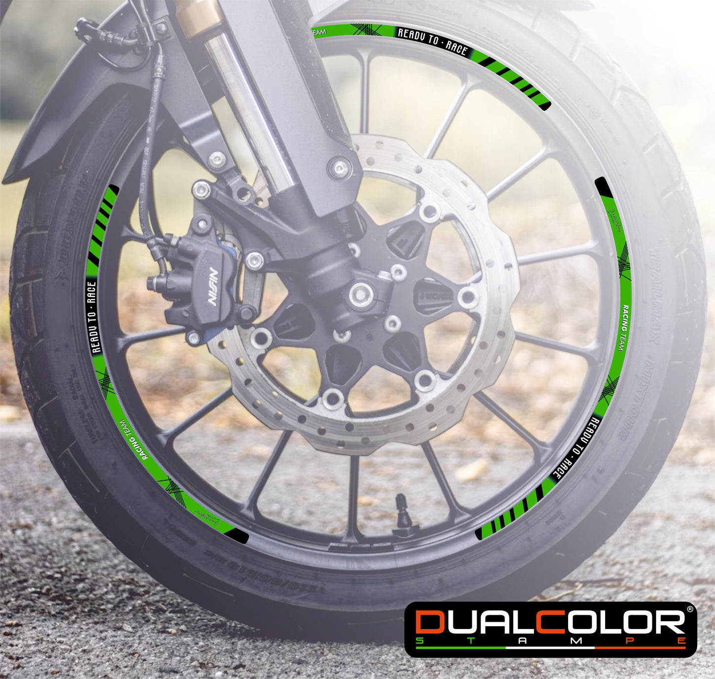 Kit Adesivi Cerchi Moto "RACING TEAM" - Stickers ruote 15-19 pollici - PVC Air Free Professionale D0163