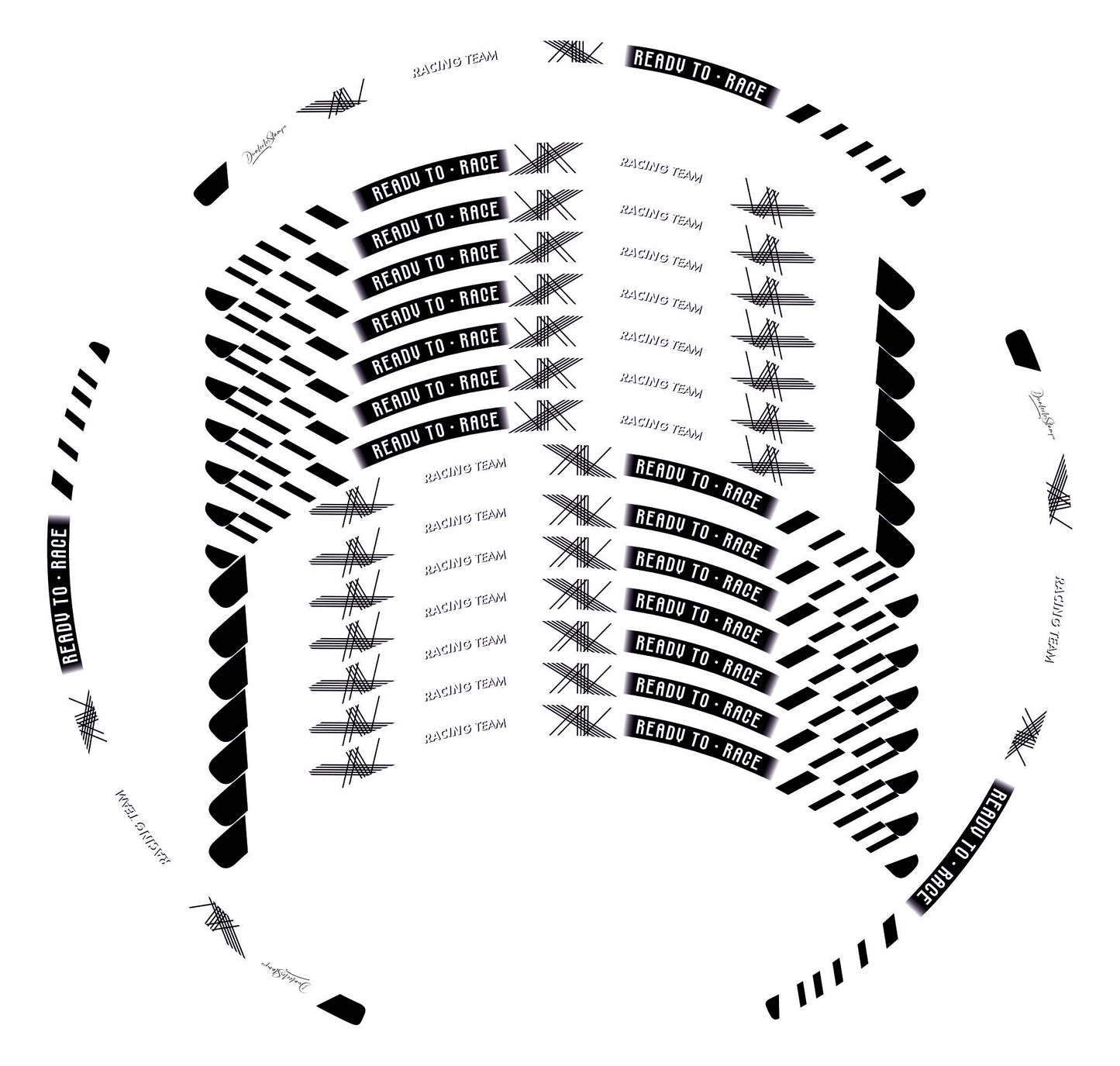 Kit Adesivi Cerchi Moto "RACING TEAM" - Stickers ruote 15-19 pollici - PVC Air Free Professionale D0163