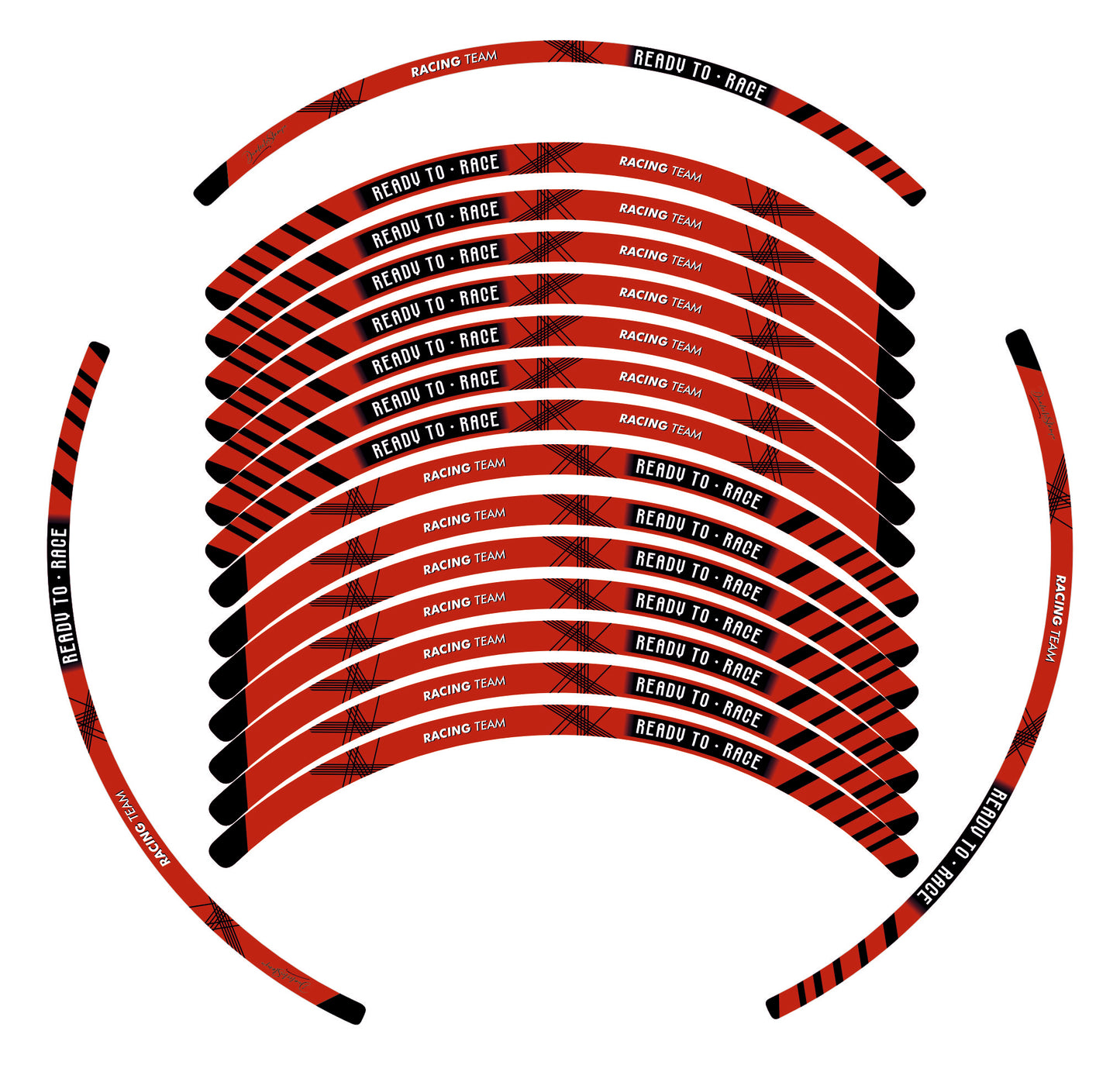 Kit Adesivi Cerchi Moto "RACING TEAM" - Stickers ruote 15-19 pollici - PVC Air Free Professionale D0163