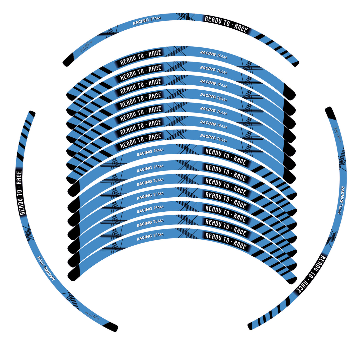 Kit Adesivi Cerchi Moto "RACING TEAM" - Stickers ruote 15-19 pollici - PVC Air Free Professionale D0163
