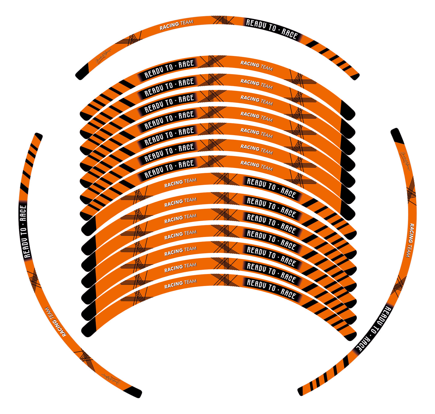 Kit Adesivi Cerchi Moto "RACING TEAM" - Stickers ruote 15-19 pollici - PVC Air Free Professionale D0163