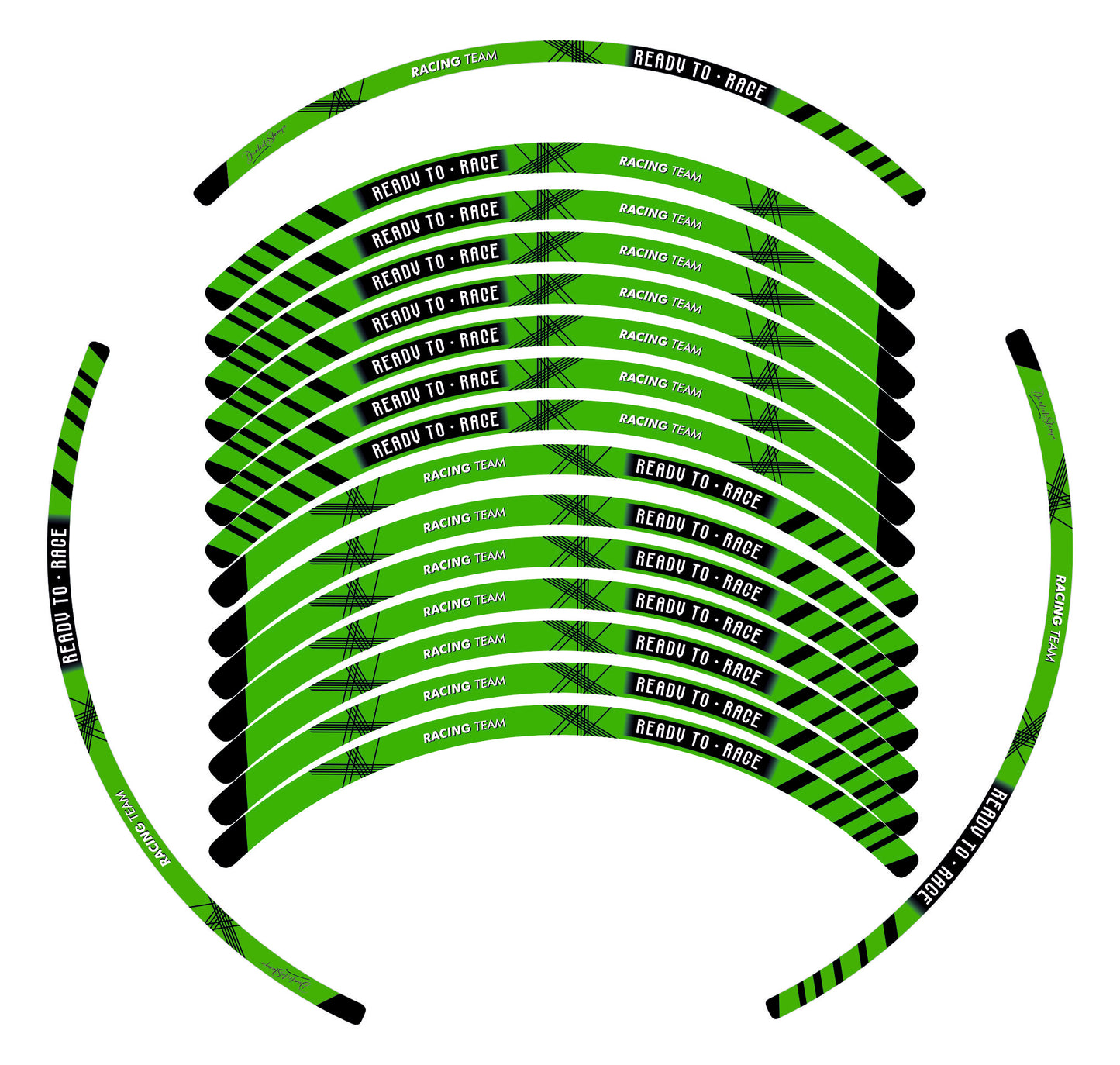 Kit Adesivi Cerchi Moto "RACING TEAM" - Stickers ruote 15-19 pollici - PVC Air Free Professionale D0163