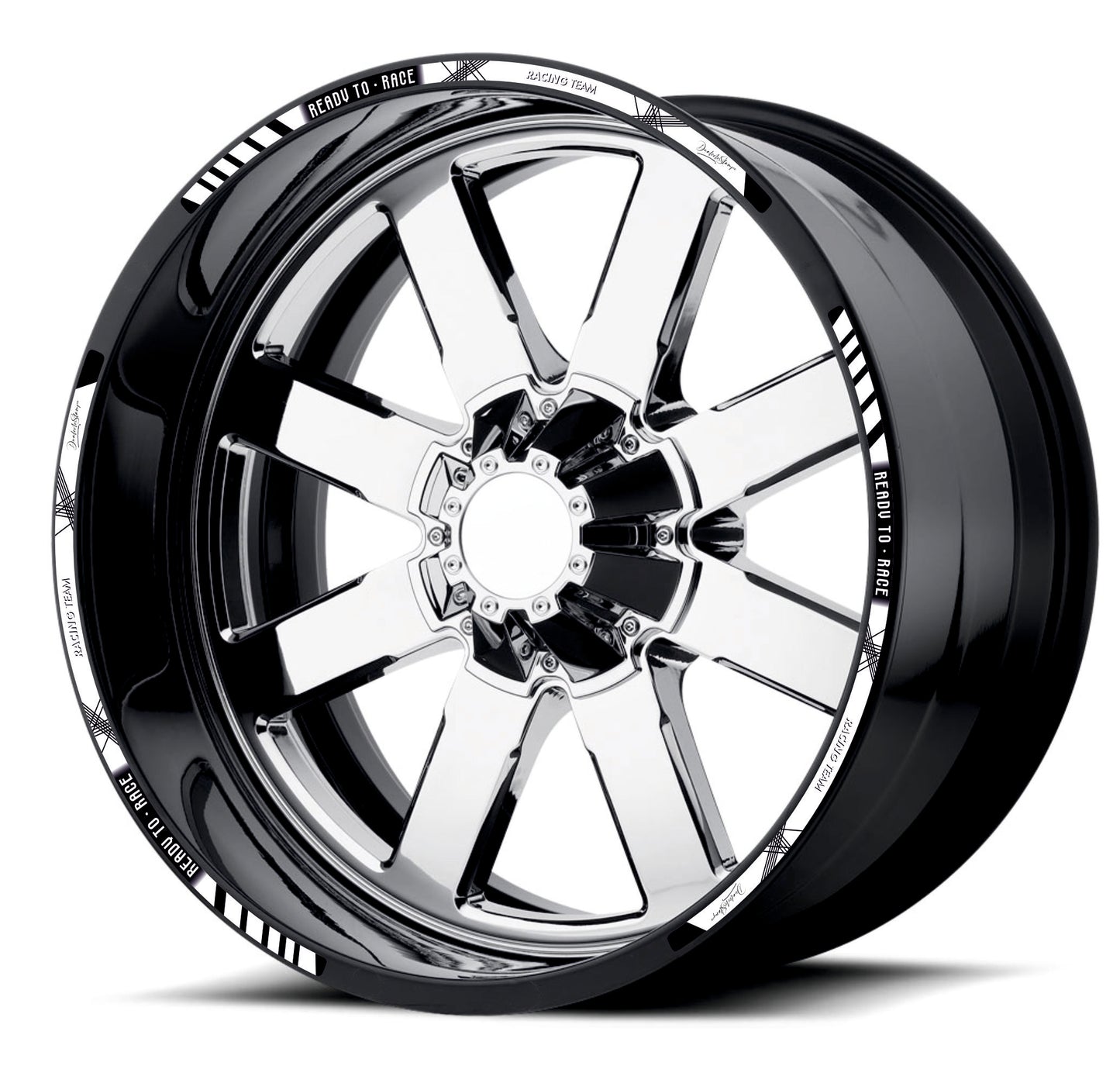 Kit Adesivi Cerchi Moto "RACING TEAM" - Stickers ruote 15-19 pollici - PVC Air Free Professionale D0163