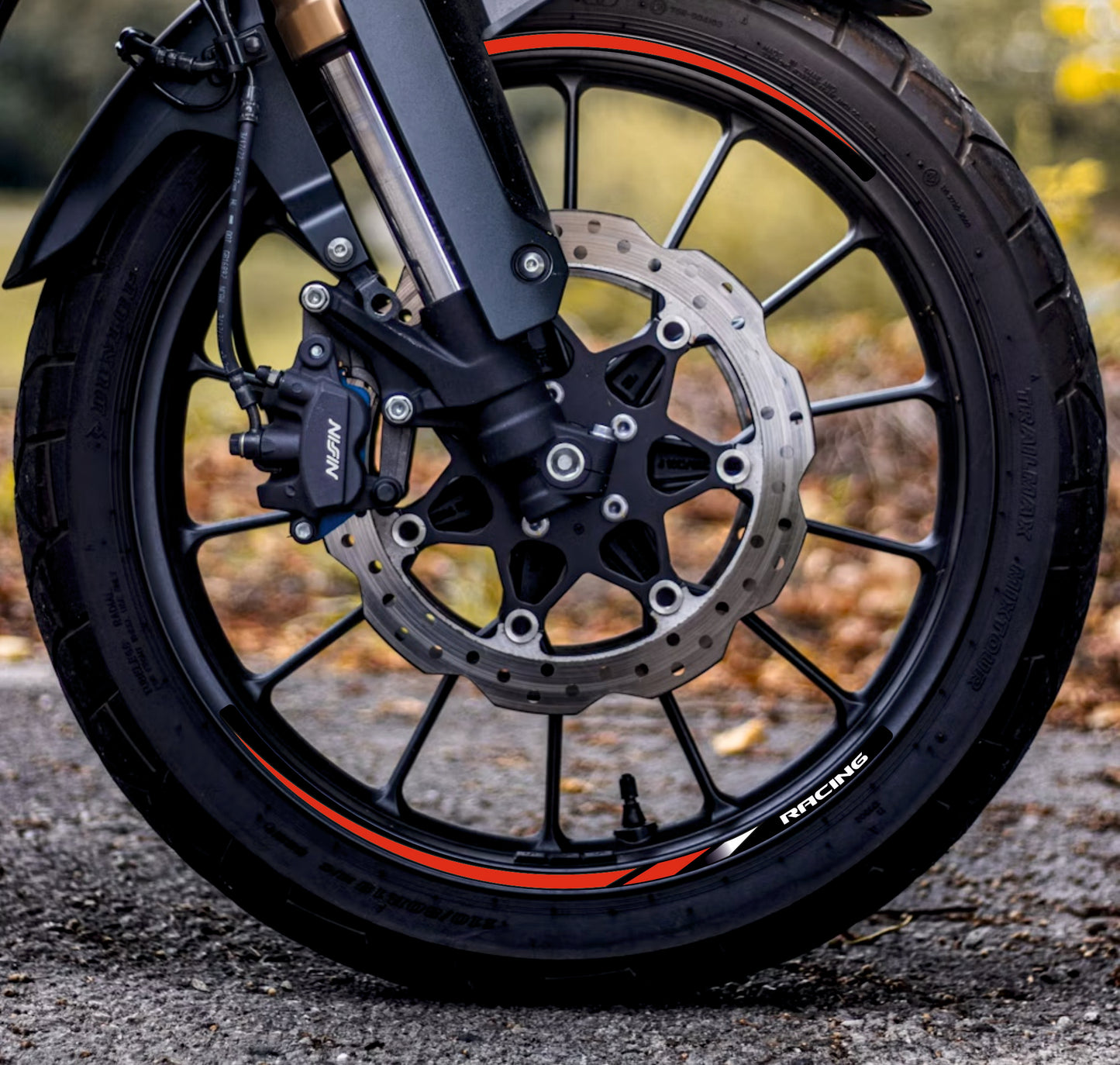 Adesivi profili Cerchi Moto "RACING ROSSO" - Stickers ruote 15-19 pollici - PVC Air Free Professionale D0165