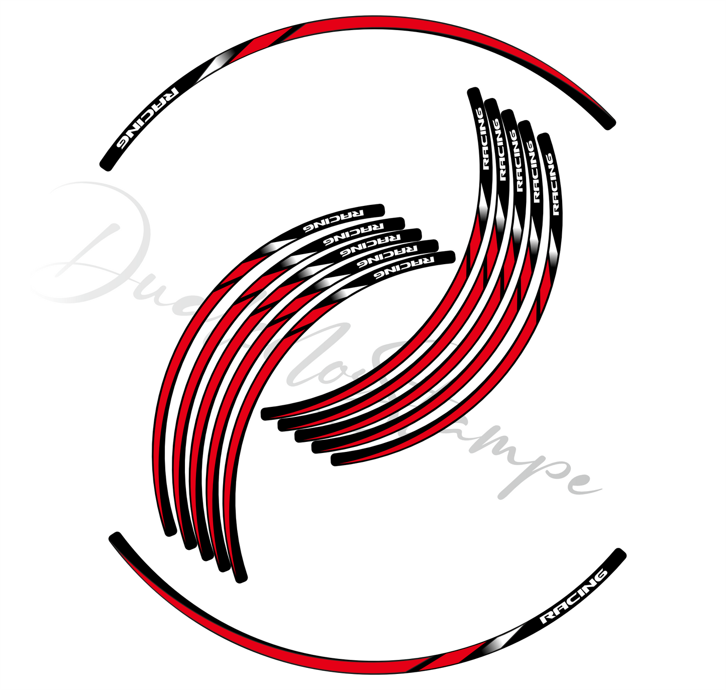 Adesivi per Cerchi Moto 17 Pollici, Kit Completo 2 Ruote, PVC Air Free, Racing, Stickers interno cerchio + Strisce, Applicazione Facile D0166