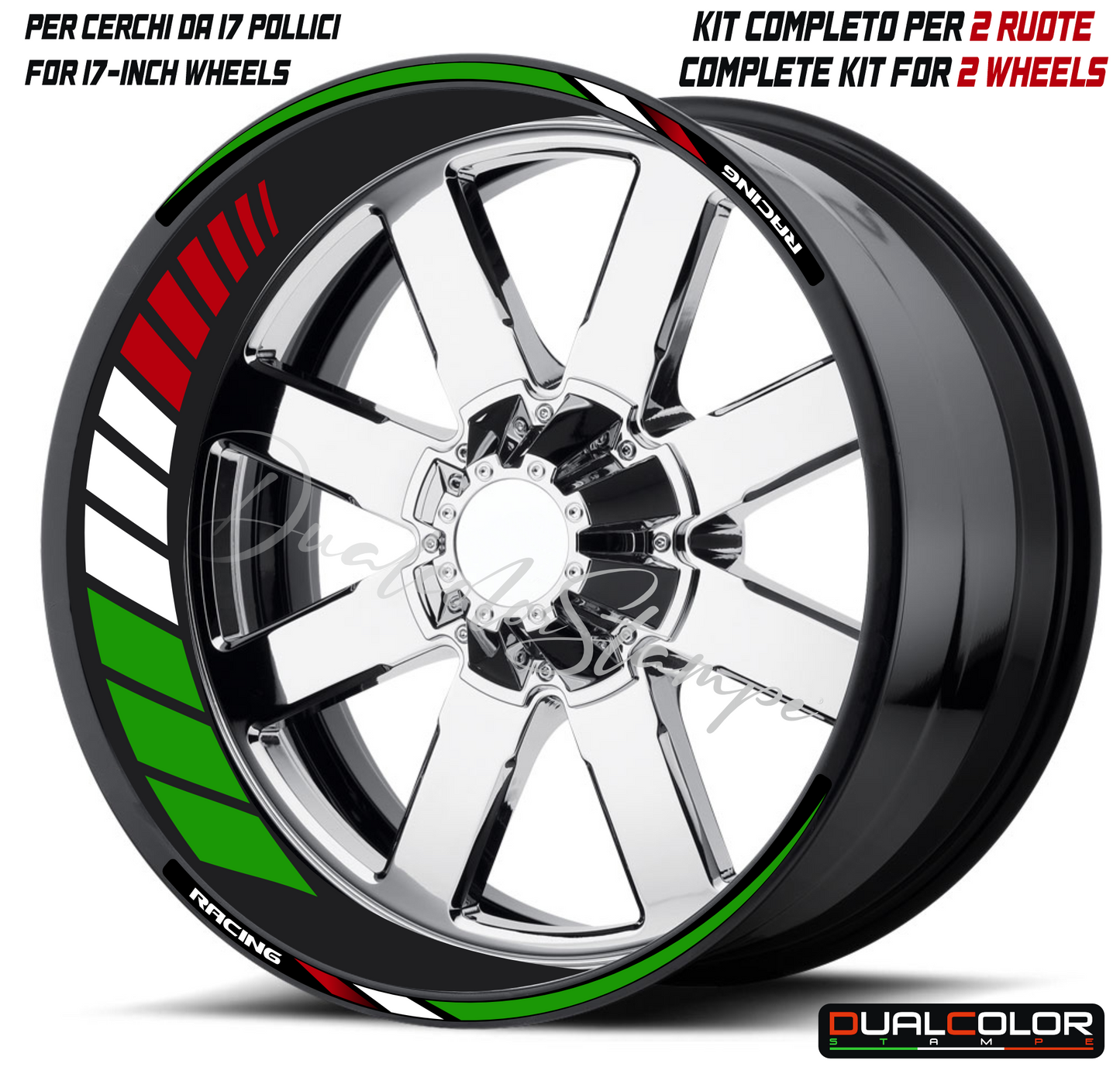 Kit Adesivi Professionali per Cerchi Moto 17" – Design Tricolore Racing – PVC Air Free D0167