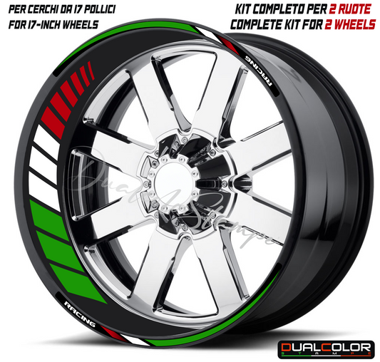 Kit Adesivi Professionali per Cerchi Moto 17" – Design Tricolore Racing – PVC Air Free D0167