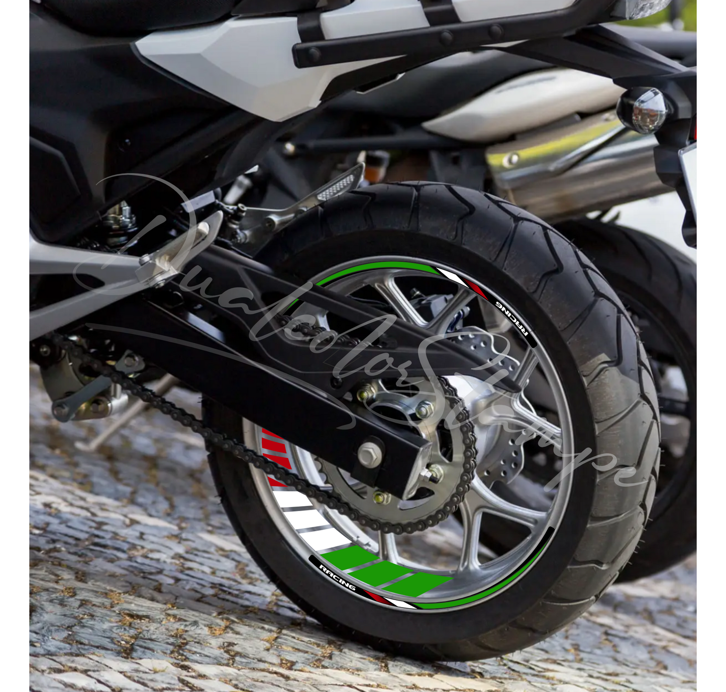 Kit Adesivi Professionali per Cerchi Moto 17" – Design Tricolore Racing – PVC Air Free D0167