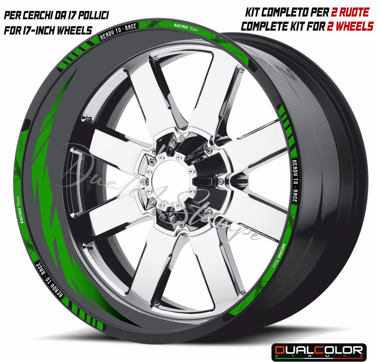 Kit Adesivi Cerchi Moto 17" Verde Kawasaki - Interno e Bordi 9mm - D0168