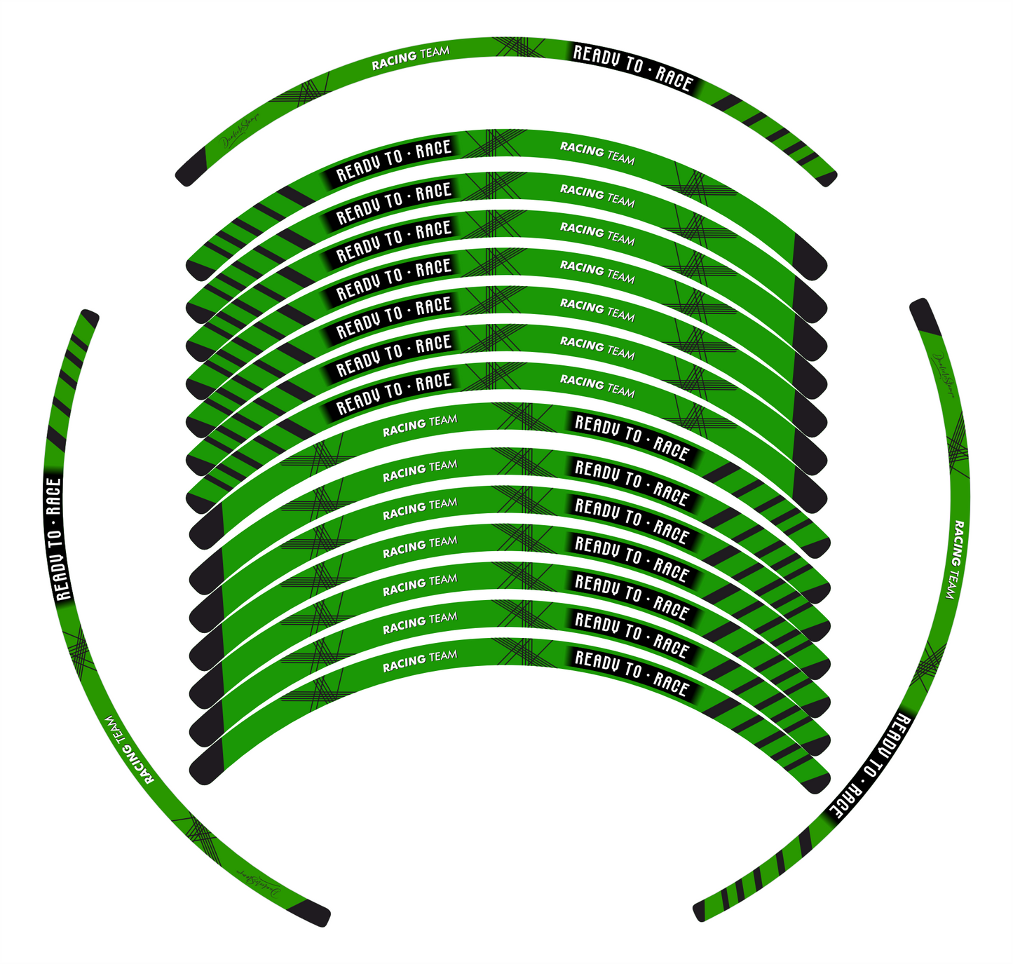 Kit Adesivi Cerchi Moto 17" Verde Kawasaki - Interno e Bordi 9mm - D0168