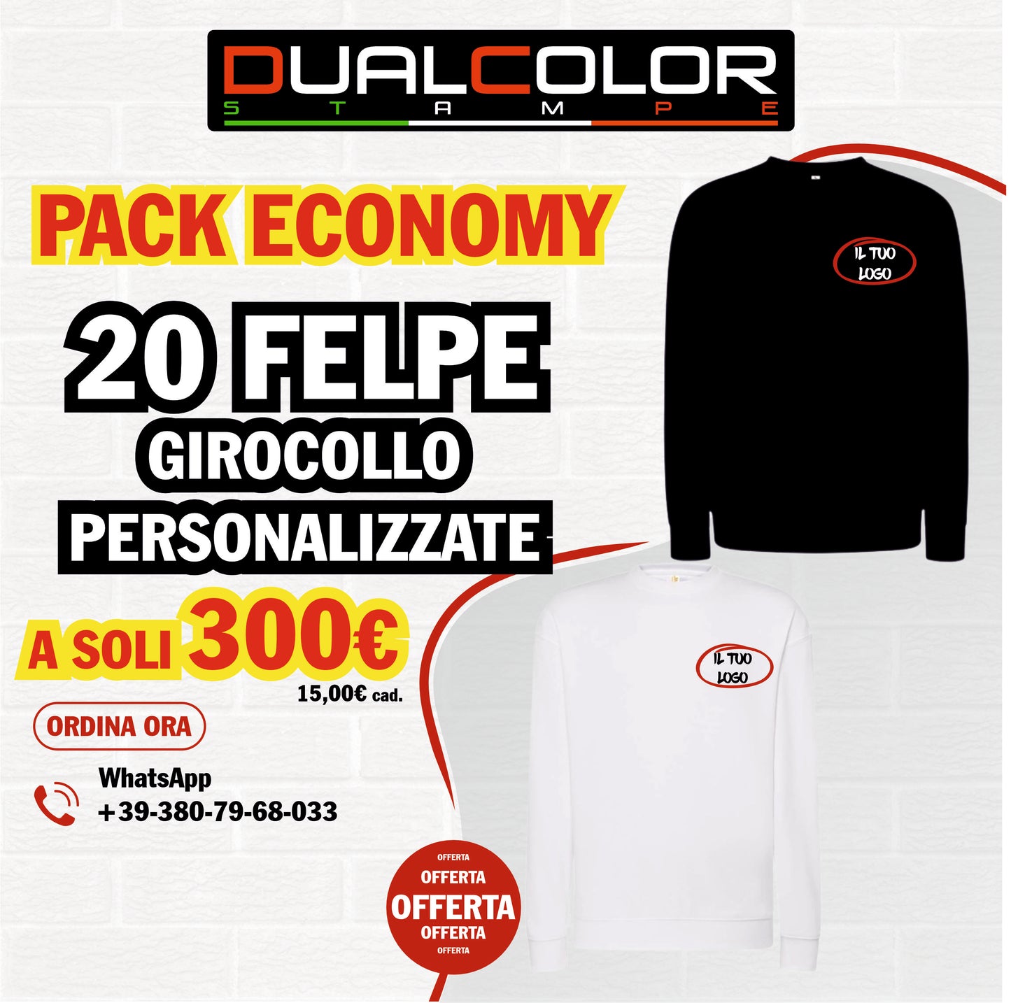 Bundle 20 Felpe Girocollo Personalizzate – 300 €