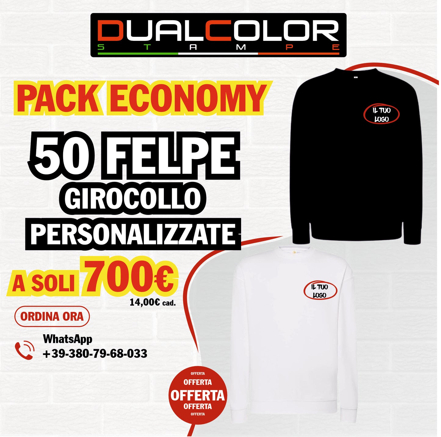Bundle 50 Felpe Girocollo Personalizzate LATO CUORE – 700 €