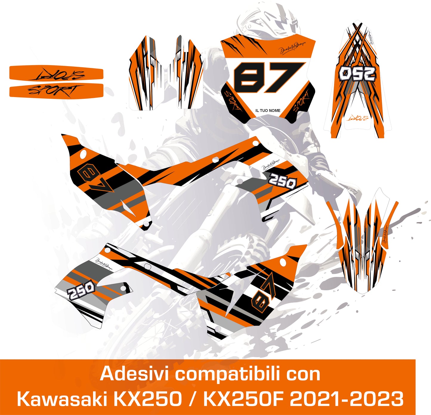 Kit Grafiche Compatibili con Kawasaki KX 250 (2021-2023) KXF 250, Adesivi Motocross Completi Professionali, Stickers KXF 250 M0343