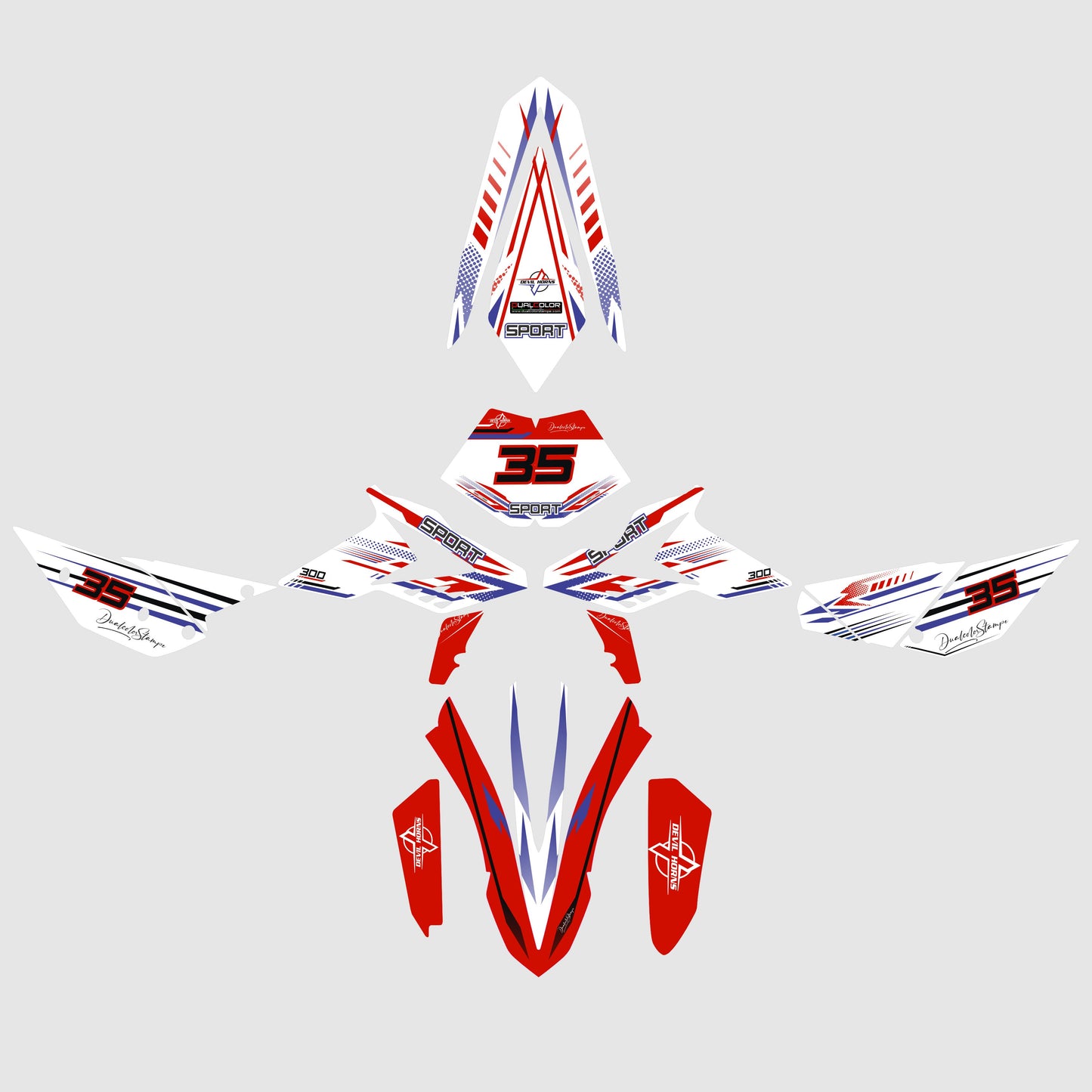 Adesivi compatibili con Beta RR 300 2T/4T 2013-2017 Kit Completo Adesivi Motocross, Sport Design, PVC Alta Resistenza, Rosso Bianco Blu M0344