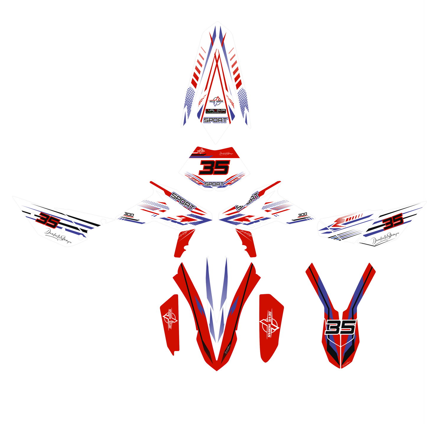 Adesivi compatibili con Beta RR 300 2T/4T 2013-2017 Kit Completo Adesivi Motocross, Sport Design, PVC Alta Resistenza, Rosso Bianco Blu M0344