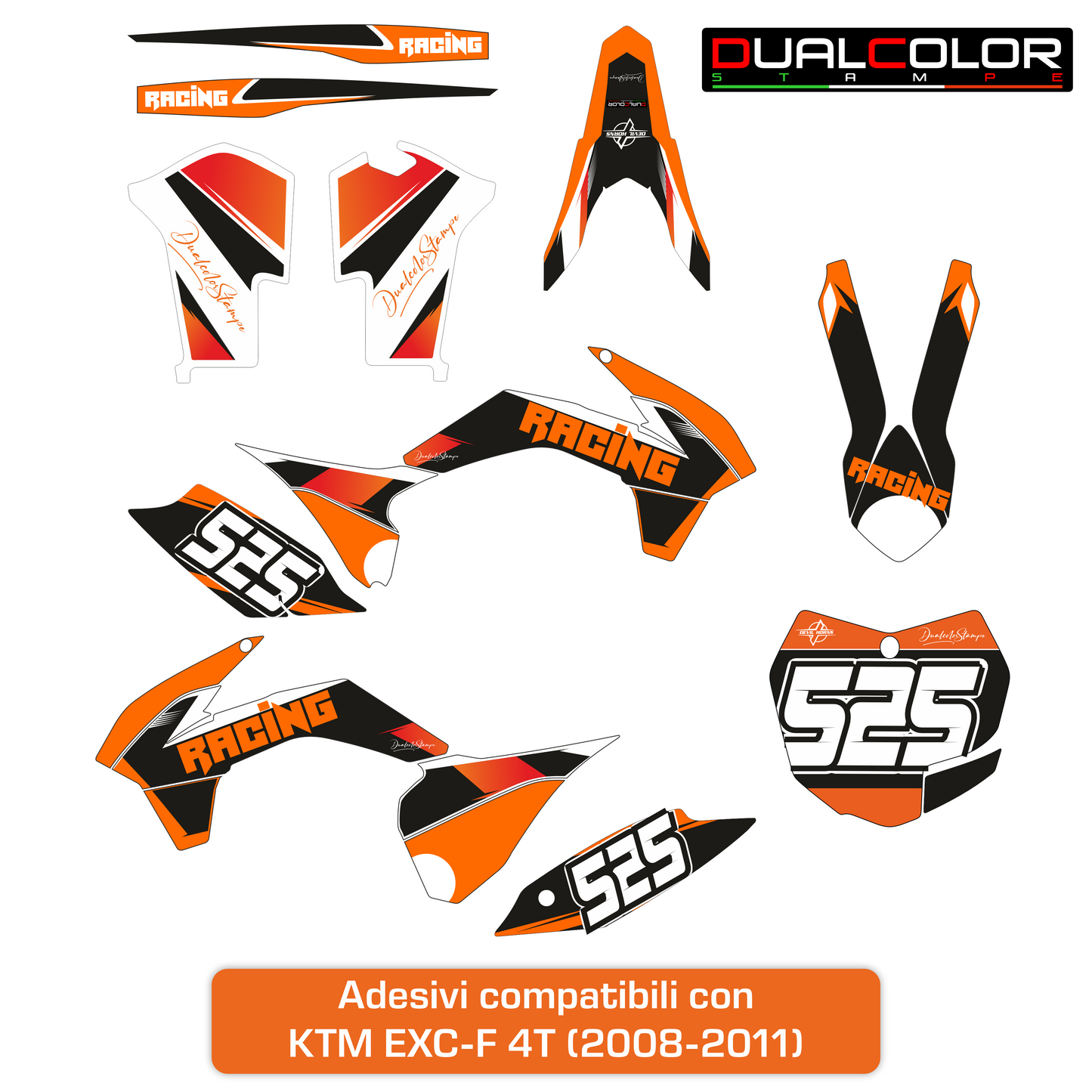Adesivi Compatibili con KTM EXC‑F 4T (2008‑2011) 250 350 450 525 Grafiche Resistenti, Alta Qualità, Facili da Applicare Kit Decalcomanie Moto Enduro M0348
