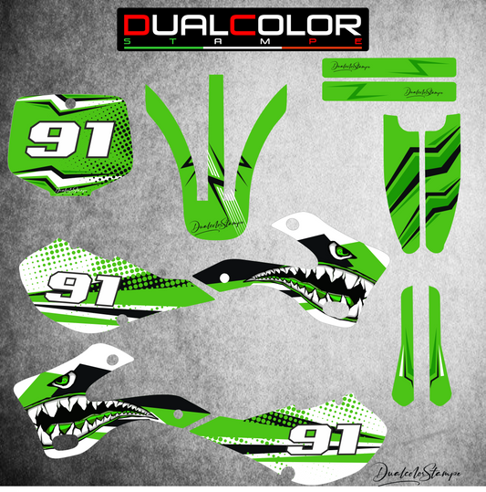 Kit Grafiche Adesivi Compatibili con Kawasaki KX 125/250 (1999-2002) - Stickers Motocross Enduro, Design Verde,Kit Completo Wrapping Moto M0350