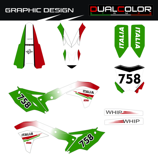 Adesivi compatibili con Kawasaki KFX 250 2017-2020, Design Italia Tricolore con Numero 758, Set Completo PVC Alta Resistenza,Kit Adesivi Grafiche M0351