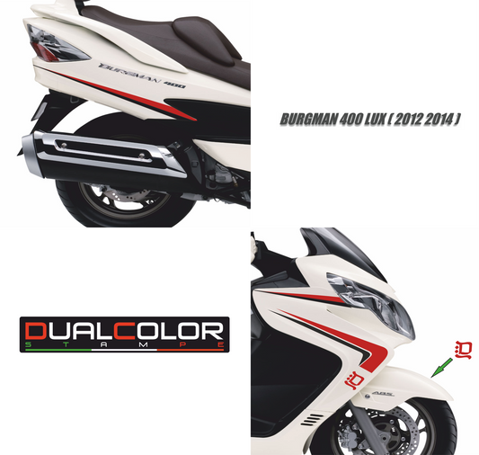 Adesivi compatibili con Suzuki Burgman 400 LUX, Rosso e Nero, 2012-2014 Decorativi per carena accessori scooter kit protezione M0353