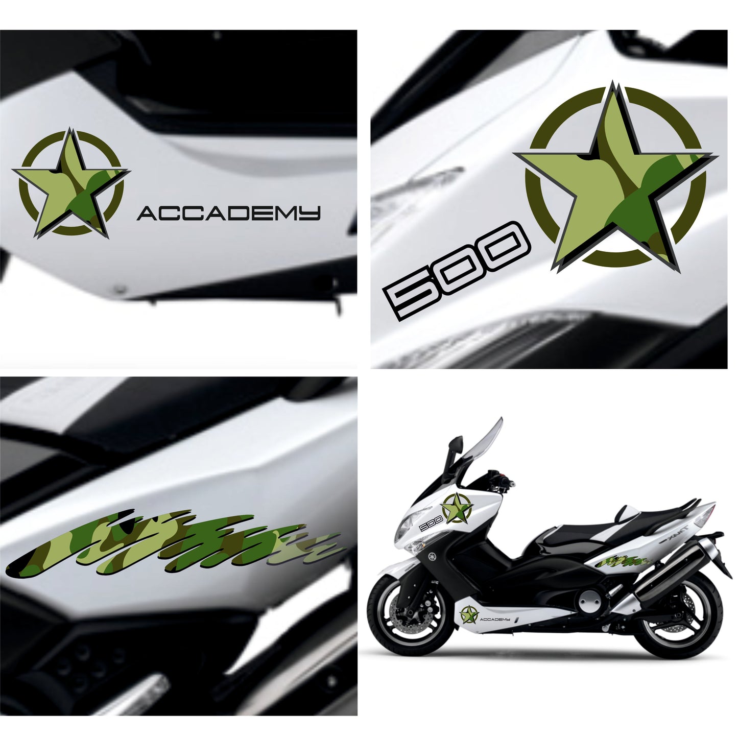 Kit Adesivi Compatibili con Yamaha T-Max 500 (2008-2012) - Grafiche Moto Stile Militare Camouflage - Decalcomanie Carena PVC Alta Resistenza, Design M0361