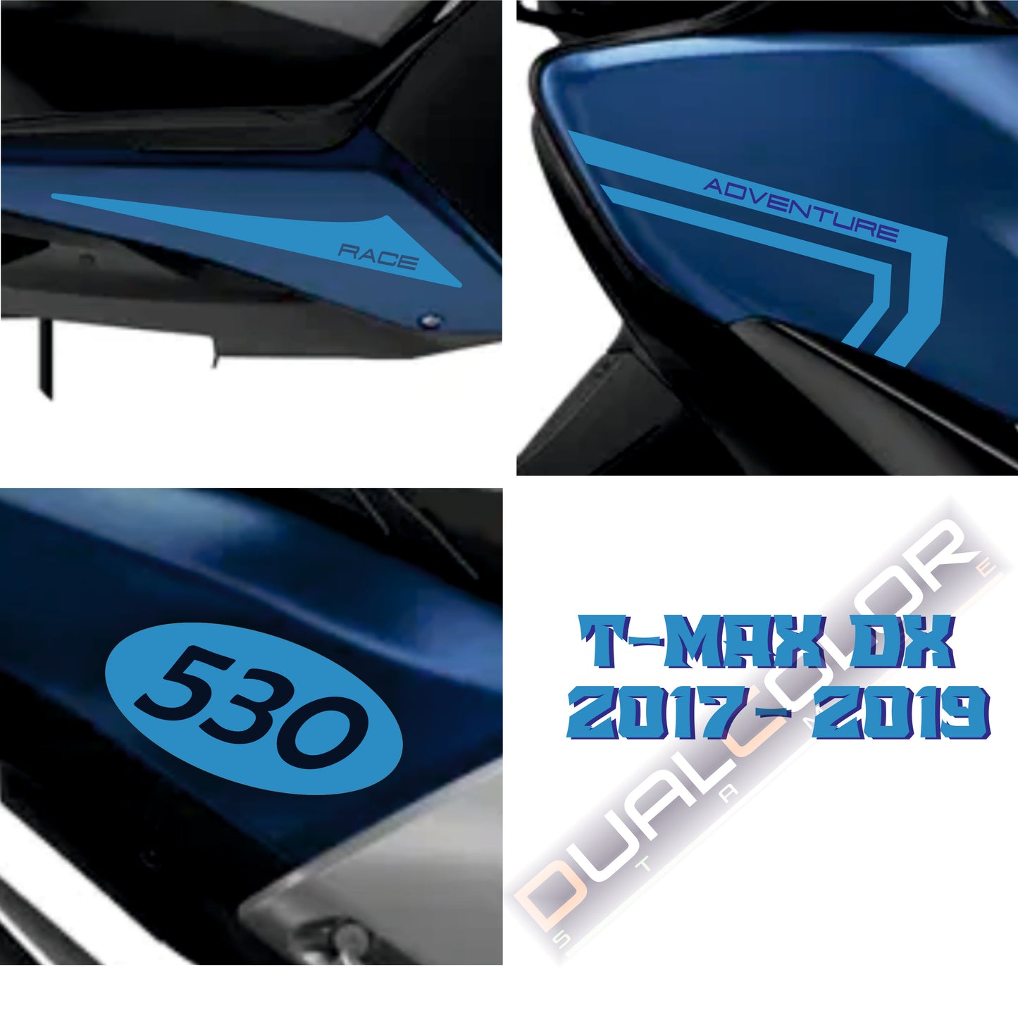 Adesivi Compatibili con TMAX 530 DX (2017‑2019) – Kit Carena in PVC – Accessori 530 DX – Grafiche Professionali M0362