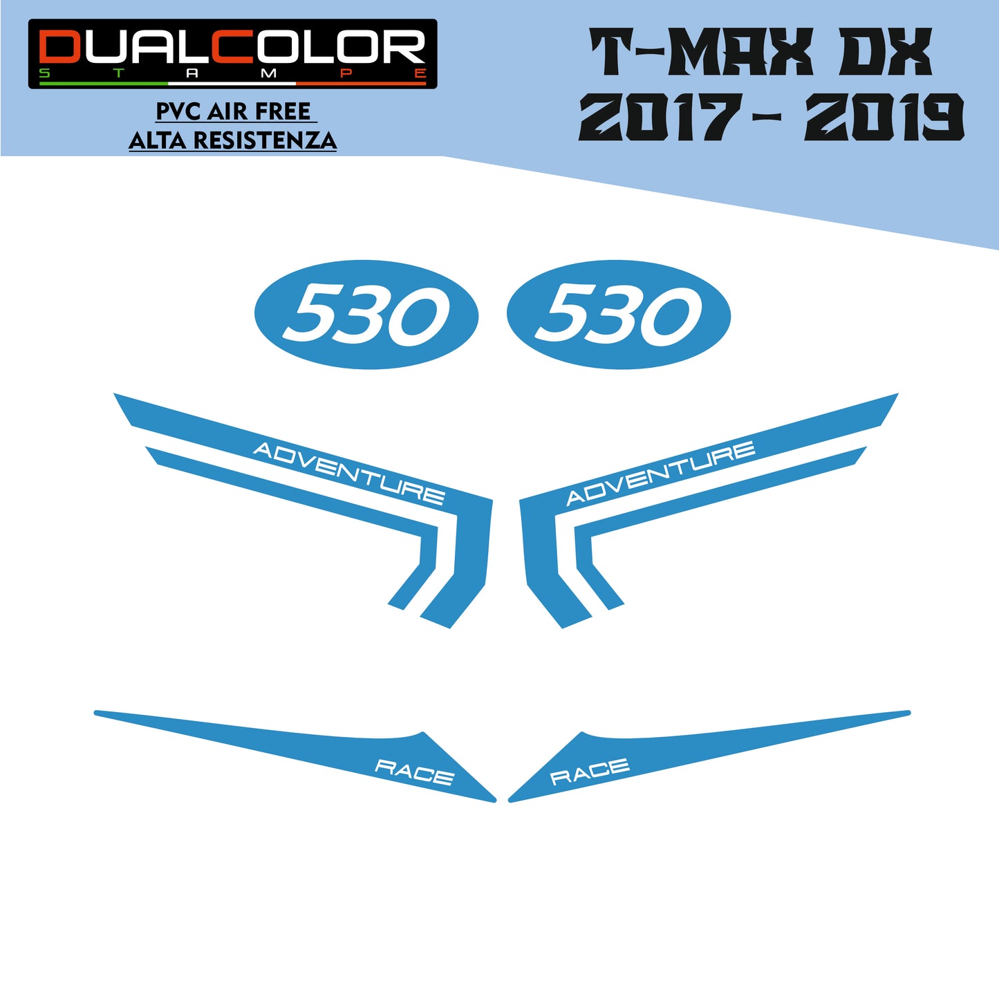 Adesivi Compatibili con TMAX 530 DX (2017‑2019) – Kit Carena in PVC – Accessori 530 DX – Grafiche Professionali M0362