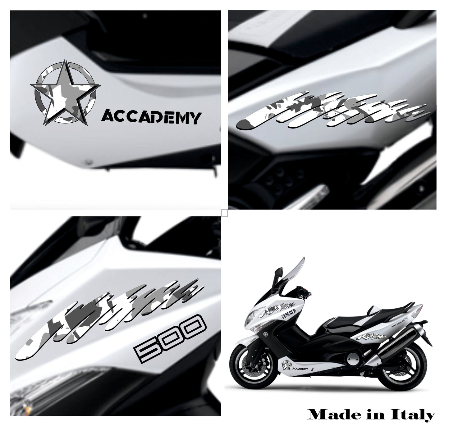 Kit Adesivi Camouflage Compatibili con Yamaha Tmax 500 (2008-2012) - Sticker Moto Grafiche "Accademy" Urban Star, Alta Resistenza - M0365