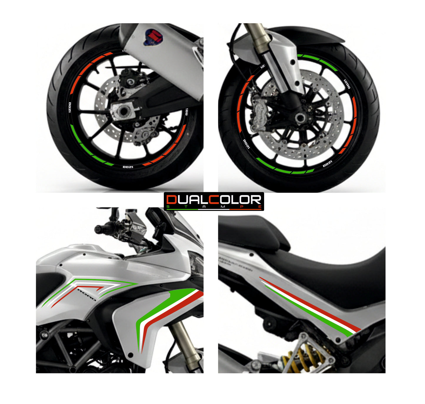 Autocollants DualColor Prints Compatible avec Ducati Multistrada 1200 S Kit complet de carénage de moto Autocollant de réservoir DRAMS ROAD Autocollants DX-SX Moto COD.M0243