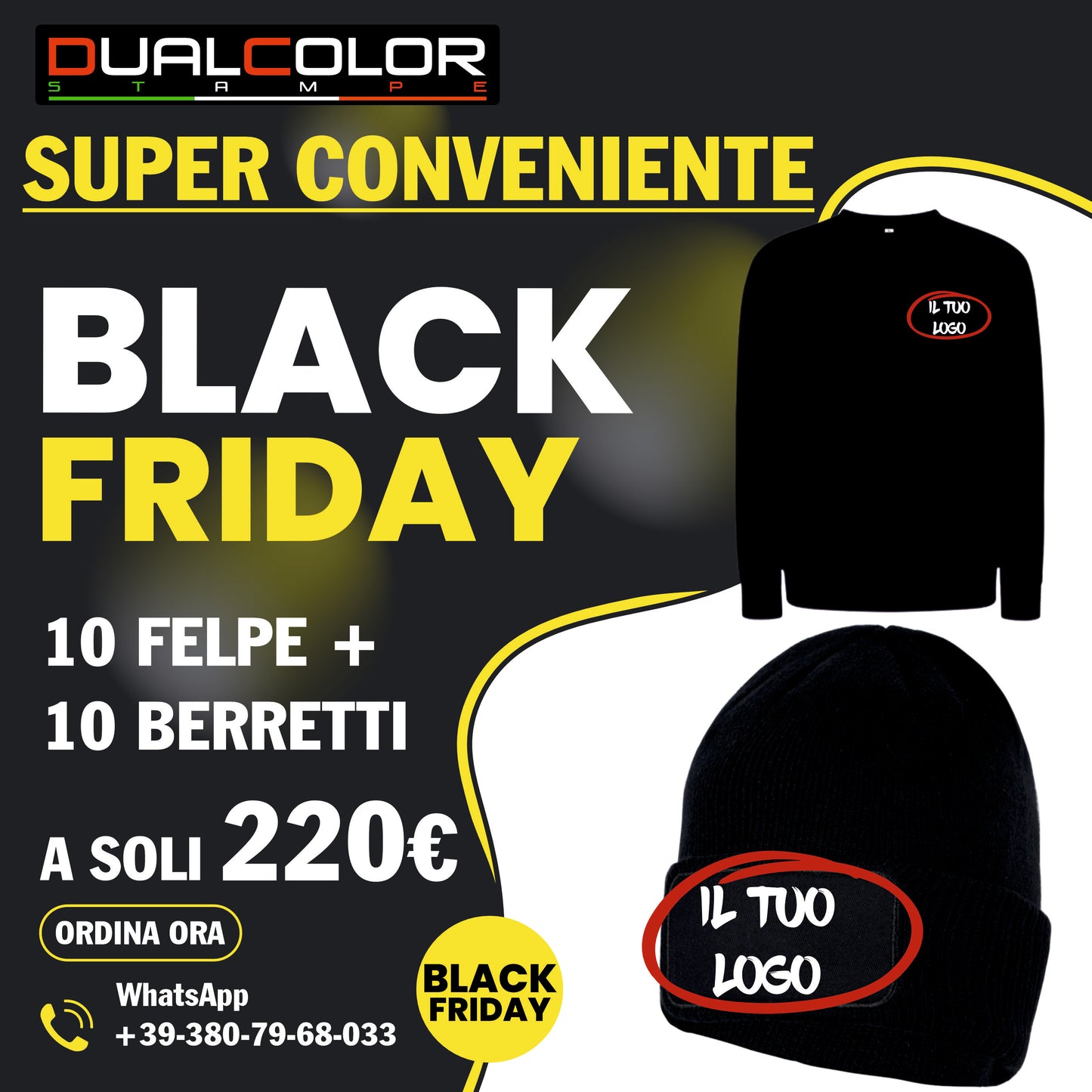 Bundle 10 Felpe Girocollo + 10 Berretti Personalizzati – 220 €