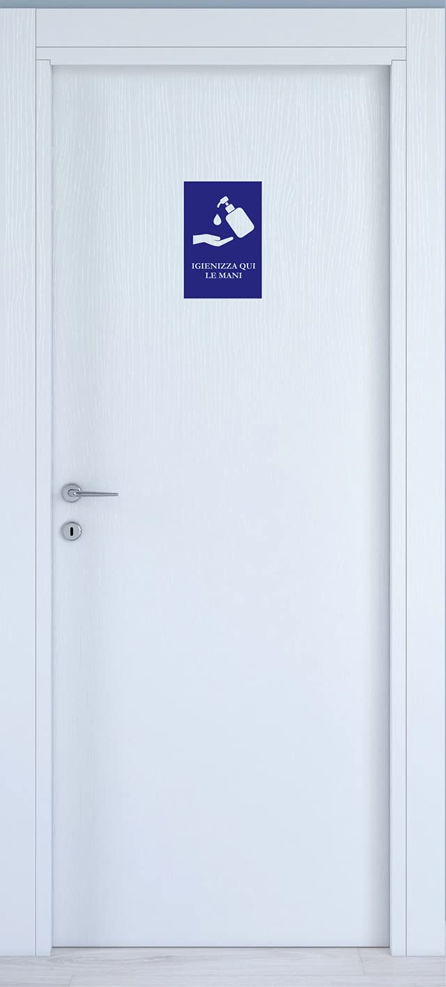 Adesivo IGIENIZZA QUI LE MANI decorazione per porta bagno INGRESSO ristorante water sanitari COD. I0015 a €13.99 solo da DualColorStampe