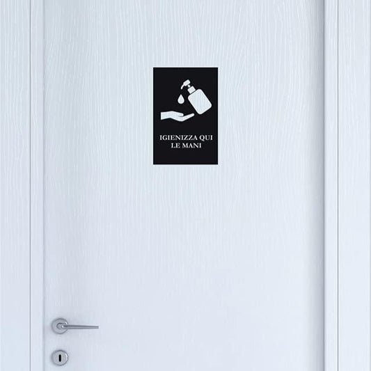 Adesivo IGIENIZZA QUI LE MANI decorazione per porta bagno INGRESSO ristorante water sanitari COD. I0015 a €13.99 solo da DualColorStampe