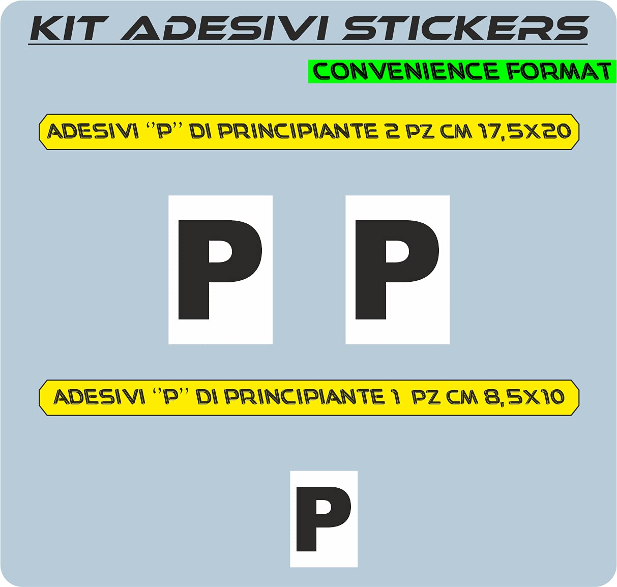 Adesivo “P” Principiante, Set di 1 Pezzo Anteriore + 2 Posteriori COD.0084