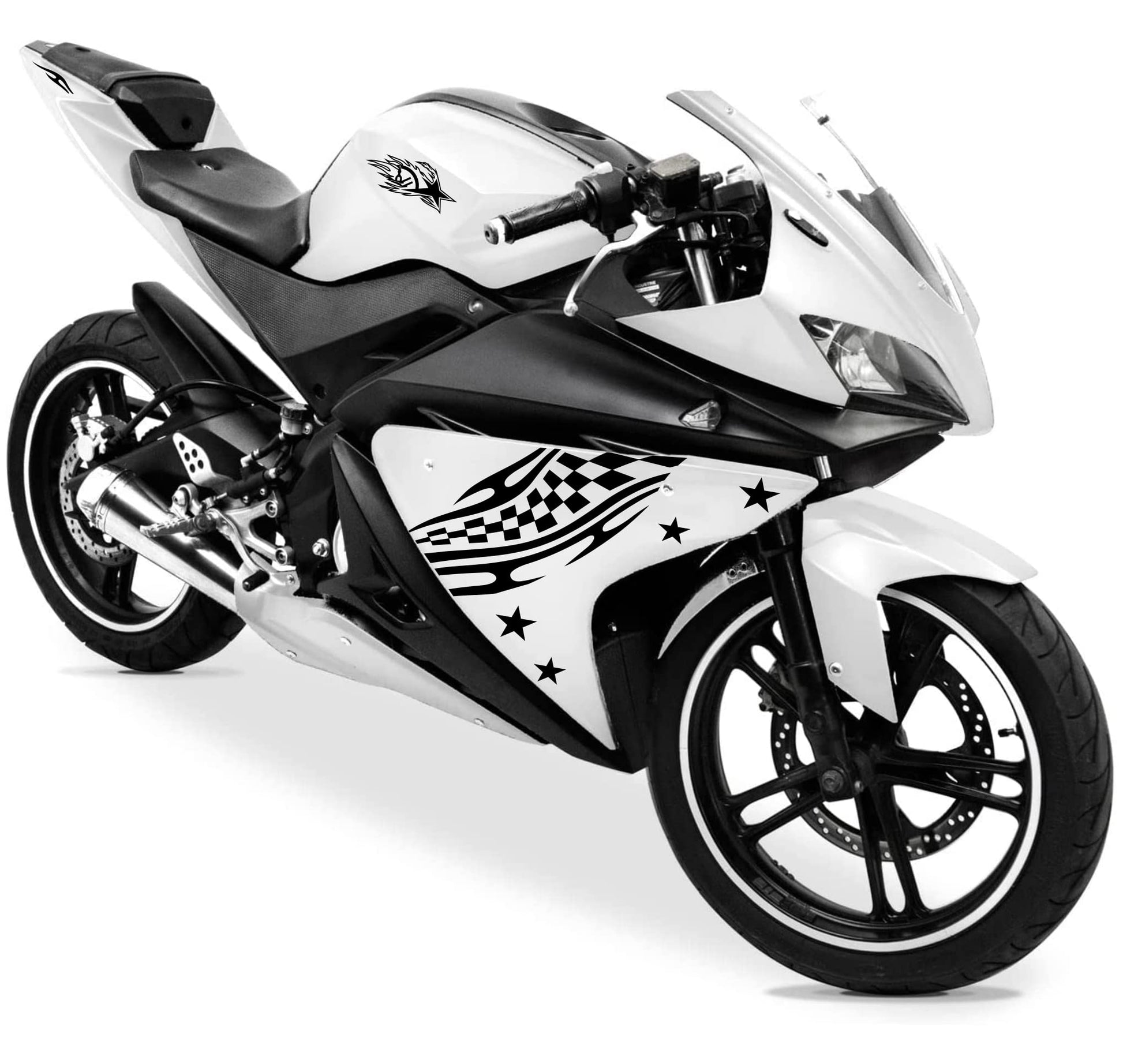 DualColorStampe Adesivi Compatibili con Yamaha YZF-R125 R125 (DX-SX) Carena moto decal stickers Design Stelle scacchiera M0126 a €18.99 solo da DualColorStampe