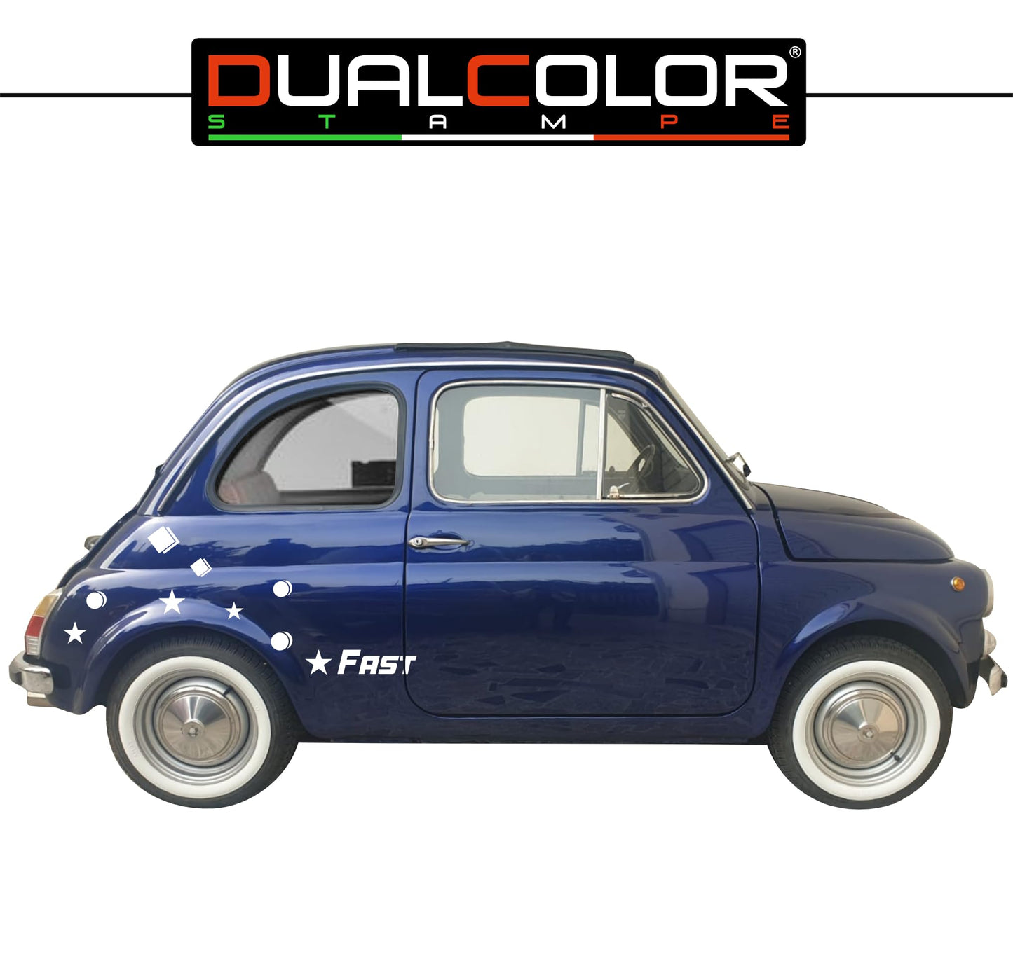 DualColorStampe Adesivi Compatibili con Fiat 500L (ANNO 1972) stickers quadrati Stelle palline tuning decal adesivi auto fiancata laterale COD.0360