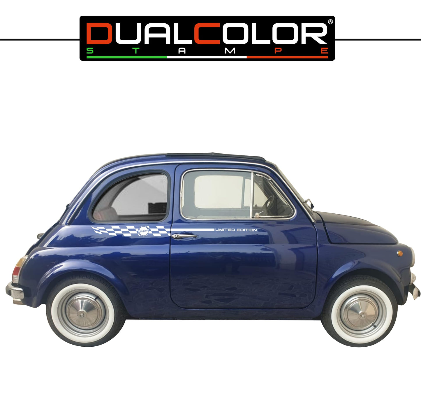 DualColorStampe Adesivi Compatibili con Fiat 500L (ANNO 1972) stickers LIMITED EDITION Scacchiera tuning decal adesivi auto fiancata laterale COD.0358