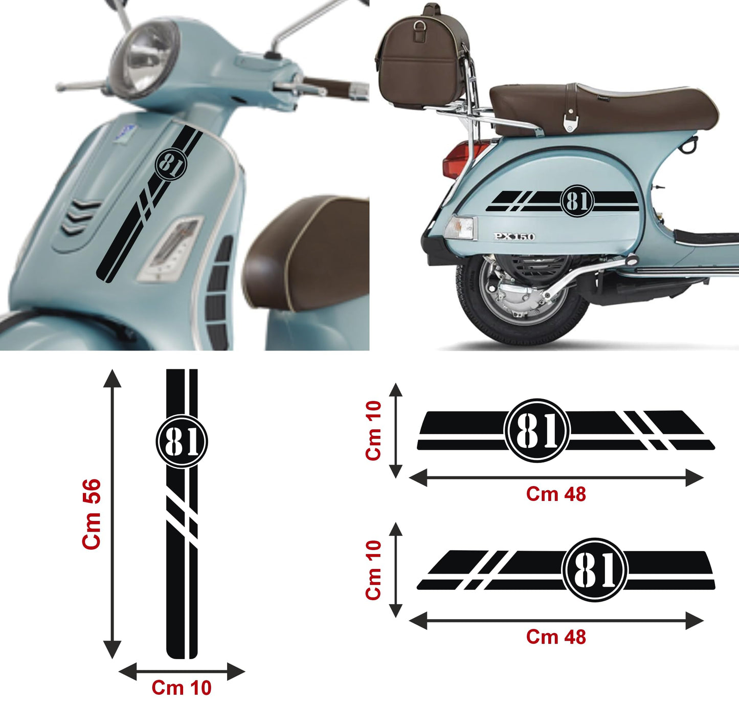 DualColorStampe Adesivi compatibili con Piaggio Vespa 150 PX SE 70° kit adesivi completo - Colore a scelta M0298