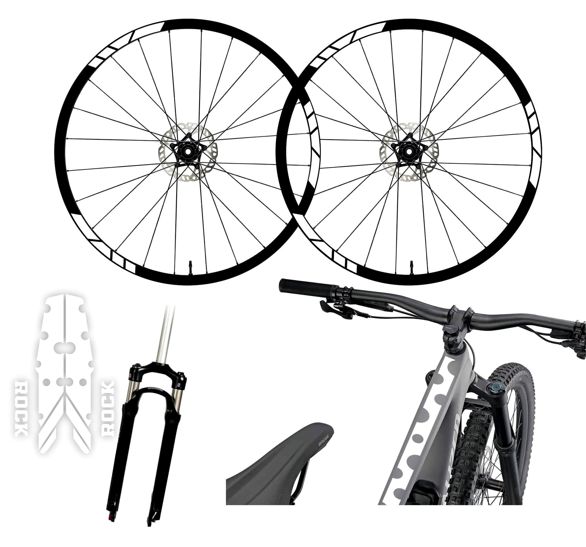 Set completo Adesivi Cerchi Bici MTB 26'' - 27,5'' - 28-29'' Pollici, adesivi forcella MTB, adesivi telaio MTB pois B0069 a €45.00 solo da DualColorStampe