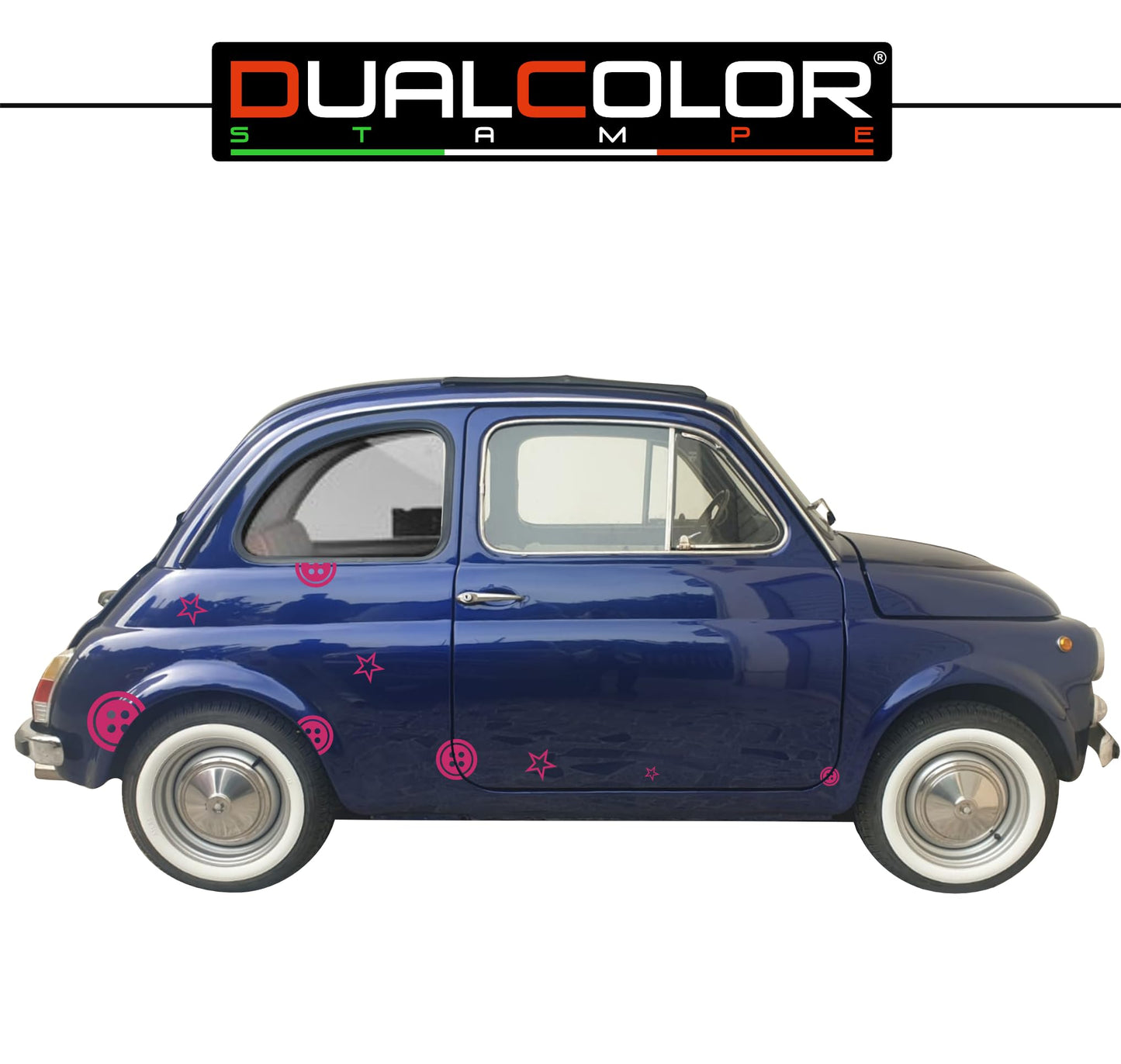 DualColorStampe Adesivi Compatibili con Fiat 500L (ANNO 1972) stickers Stelle Bottoni tuning decal adesivi auto fiancata laterale COD.0362