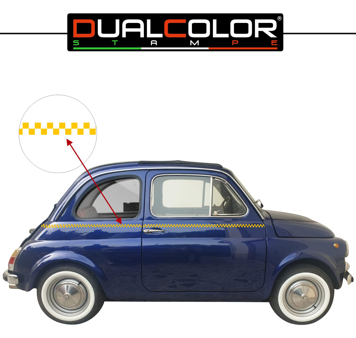 DualColorStampe Adesivi Compatibili con Fiat 500L (ANNO 1972) stickers SCACCHIERA tuning decal adesivi auto fiancata laterale COD.0357