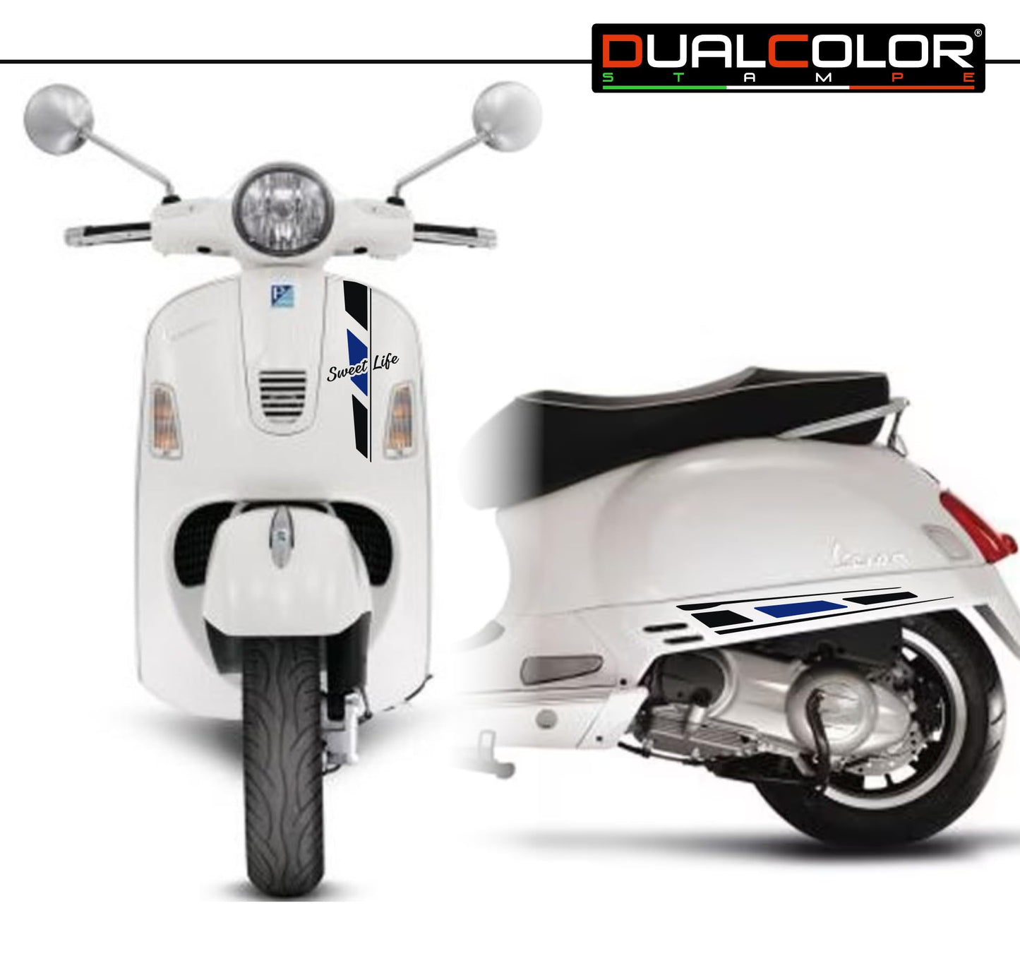 DualColorStampe Adesivi compatibili con Piaggio Vespa 300 GTS Super kit adesivi completo SWEET LIFE - Colore a scelta M0301