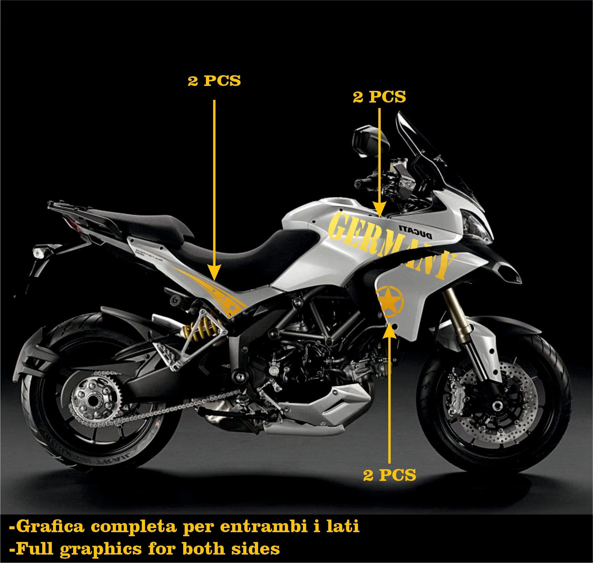 DualColorStampe Adesivi Compatibili con Ducati Multistrada 1200 S Kit completo Carena moto decalcomania serbatoio stickers Germania COD.M0248 a €39.90 solo da DualColorStampe